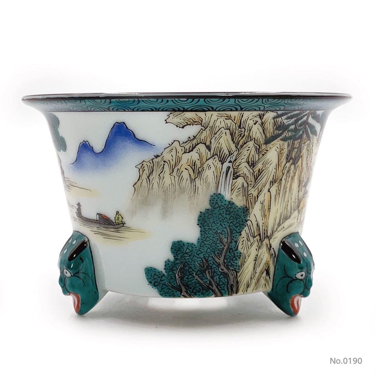 色絵鬼足山水図丸鉢 鉢/盆栽/谷樂方山/色絵鬼足山水図丸鉢(鉢)｜売買