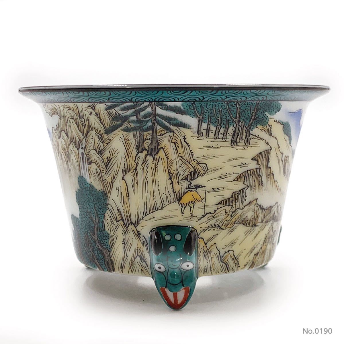 色絵鬼足山水図丸鉢 鉢/盆栽/谷樂方山/色絵鬼足山水図丸鉢(鉢)｜売買