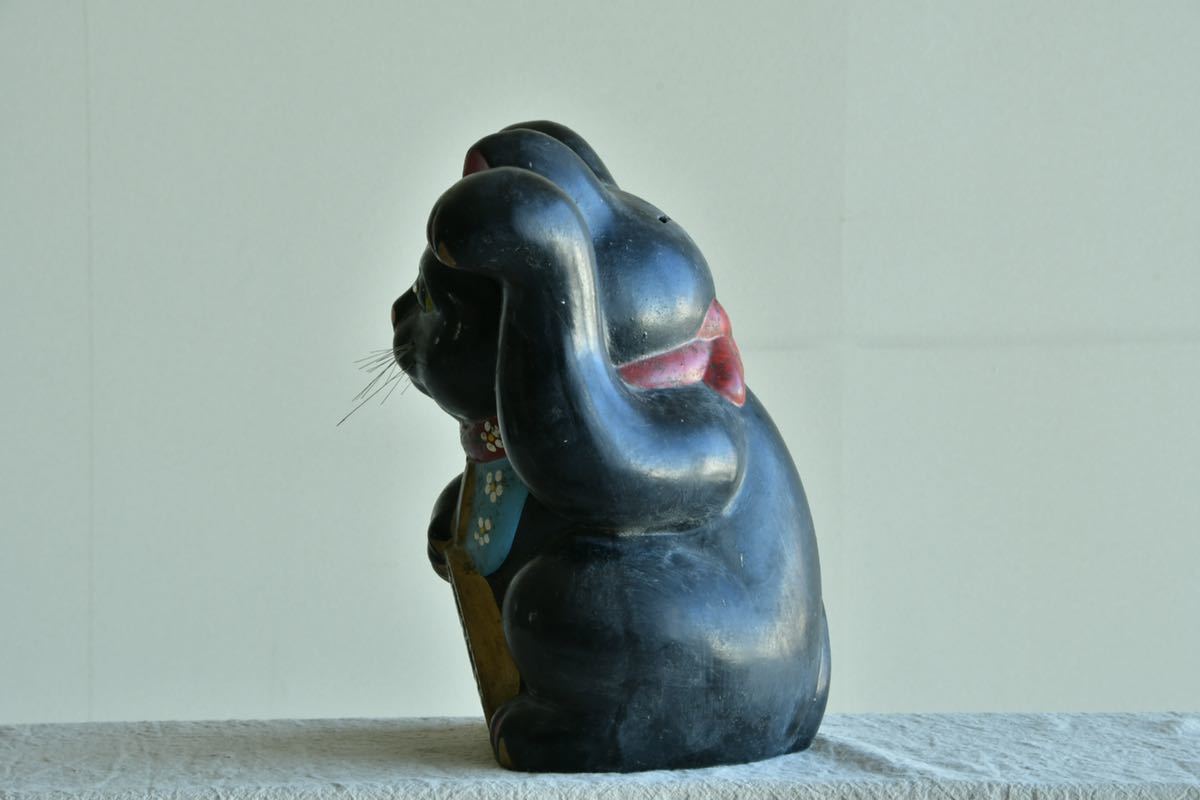 古い招き猫 貯金箱 置物 オブジェ 黒猫 右手 福寿 縁起物 和風 陶器 レトロ 古い招き猫 貯金箱 置物 オブジェ 黒猫 右手 福寿 縁起物 和風 陶器