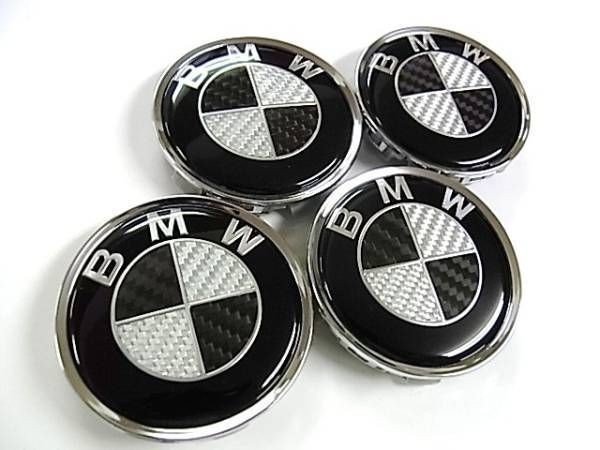 BMW 黒銀カーボンメッキ淵 ホイールセンターキャップ4点セット/E91 