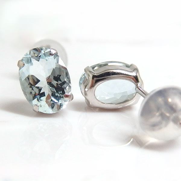 送料無料】K18WG極上アクアマリン1.3ctピアス□7115 アクアマリン