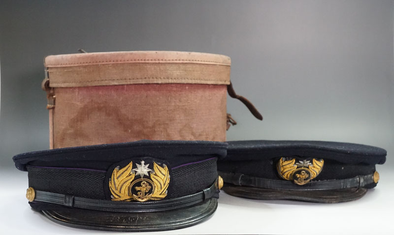 A193◇古い海上保安庁正帽【2点】まとめ　専用ケース付　時代物　海上自衛隊　海軍　軍服/制服/軍帽/帽子　ミリタリー