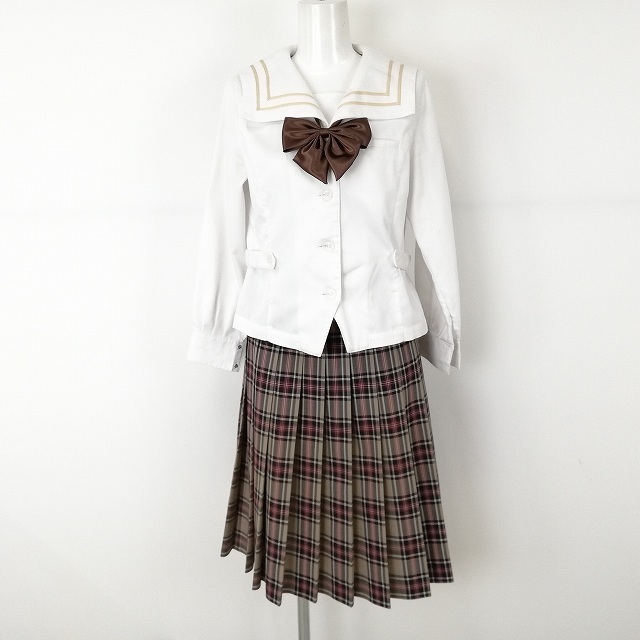 1円 セーラー服 チェックスカート リボン 上下3点セット 中間服 長袖 ベージュ2本線 福井工業大学付属福井高校 白 ランクc Na5415 学生服 売買されたオークション情報 Yahooの商品情報をアーカイブ公開 オークファン Aucfan Com