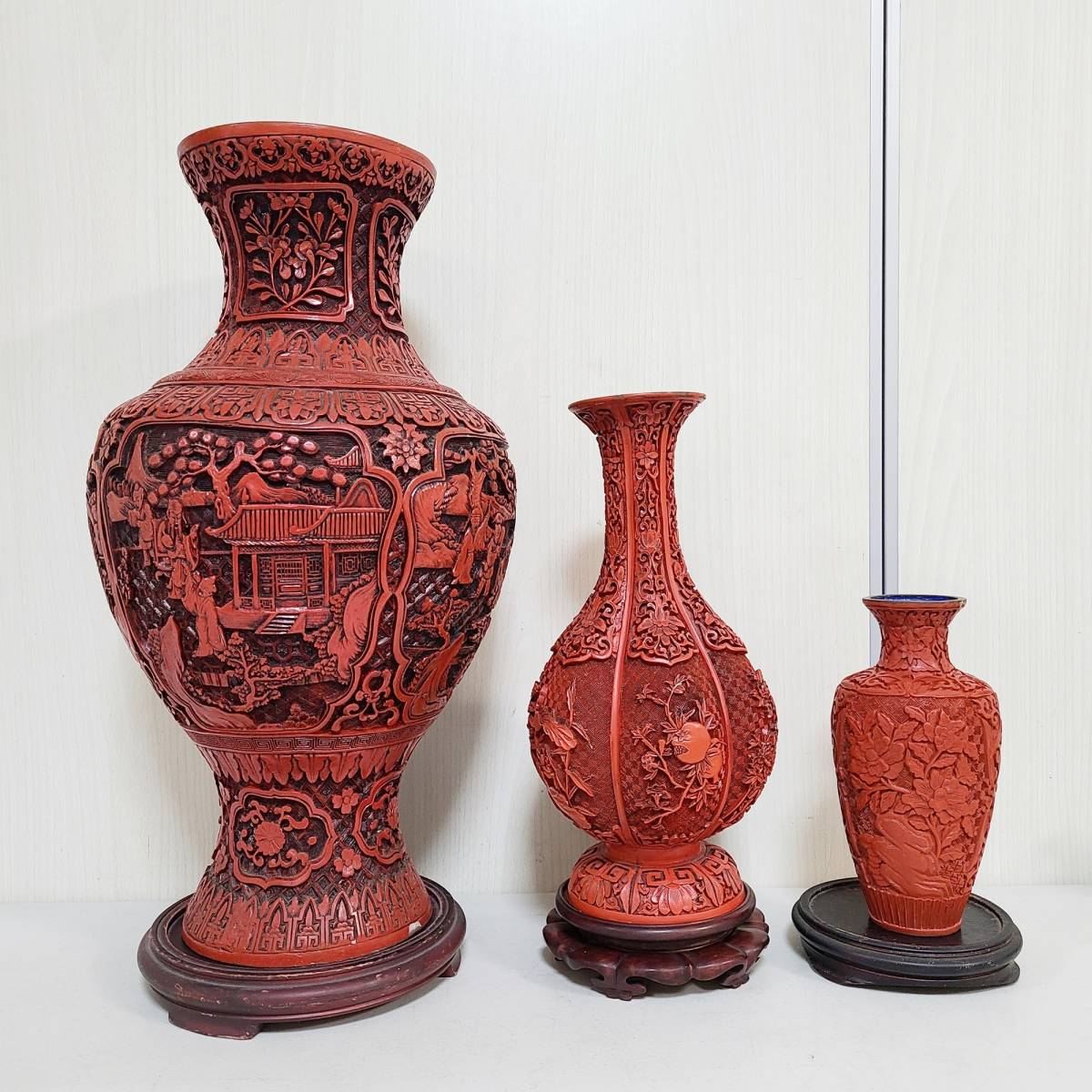 堆朱 花瓶 彫刻 壺 中国美術 Yahoo!オークション 中国古玩 古美術 [URA