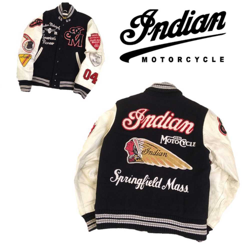 フルデコ INDIAN MOTORCYCLE 袖革 牛革 中綿キルティング メルトン 