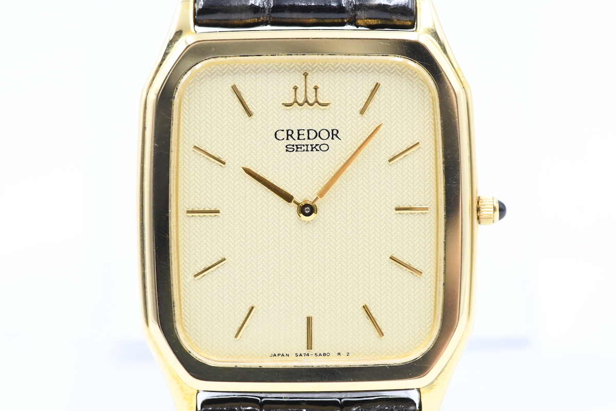 ◇1円□ジャンク□ クレドール 5A74-0020 18Kベゼル シルバー クオーツ
