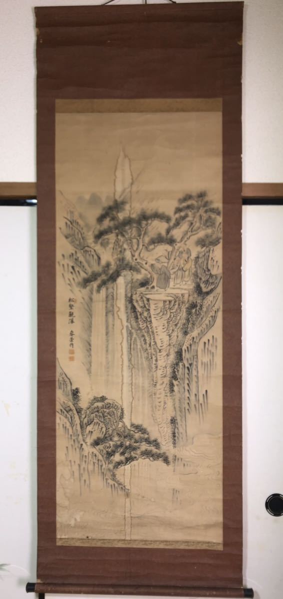 春栄 中国 肉筆 掛軸 古美術 骨董 風景画 畫 古文書 【公式通販】