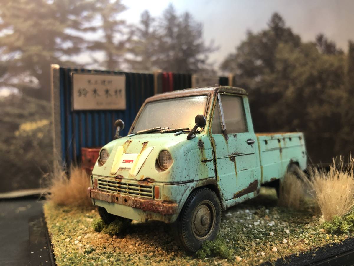 昭和レトロな風景 1/32 ホンダ T360 旧車 自作ジオラマ完成品 ケース付 