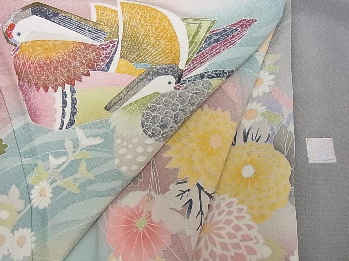 着物屋こころ□豪華色留袖 友禅作家物 鴛鴦花文 暈し染