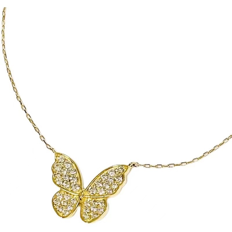  0.50ct ダイヤモンド バタフライ デザイン ネックレス K18 イエローゴールド 41cm 2.2g(イエローゴールド)｜売買されたオークション情報、yahooの商品情報をアーカイブ公開 - オークファン ゴールドチェーン