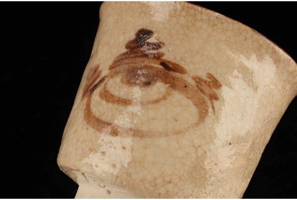 URA]在銘⁄絵志野宝珠文蓋茶碗8客⁄4-2-175(検)骨董⁄志野焼⁄美濃焼⁄織部
