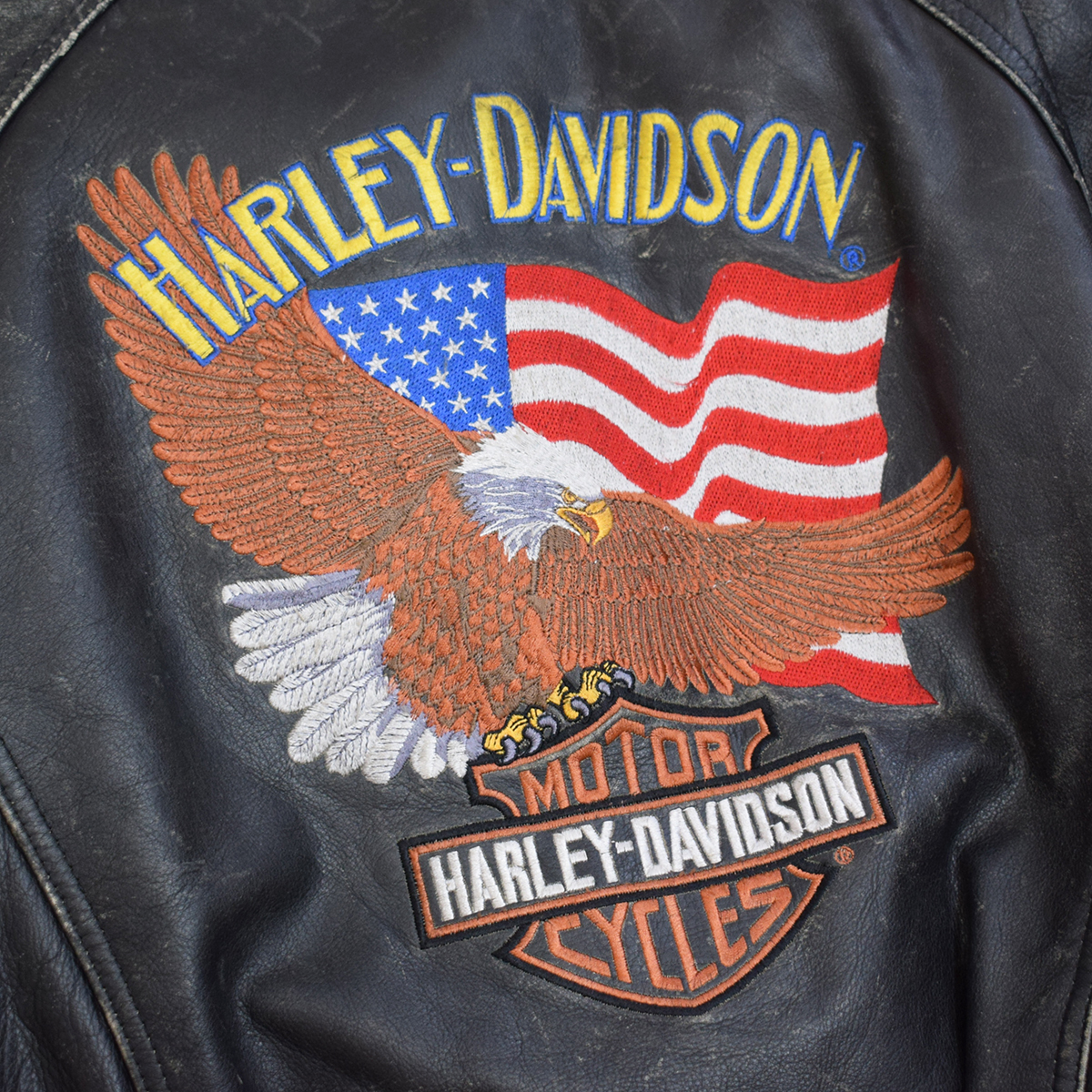 豪華USA☆ HARLEY-DAVIDSON ハーレーダビッドソン VIN加工 肉厚牛革 