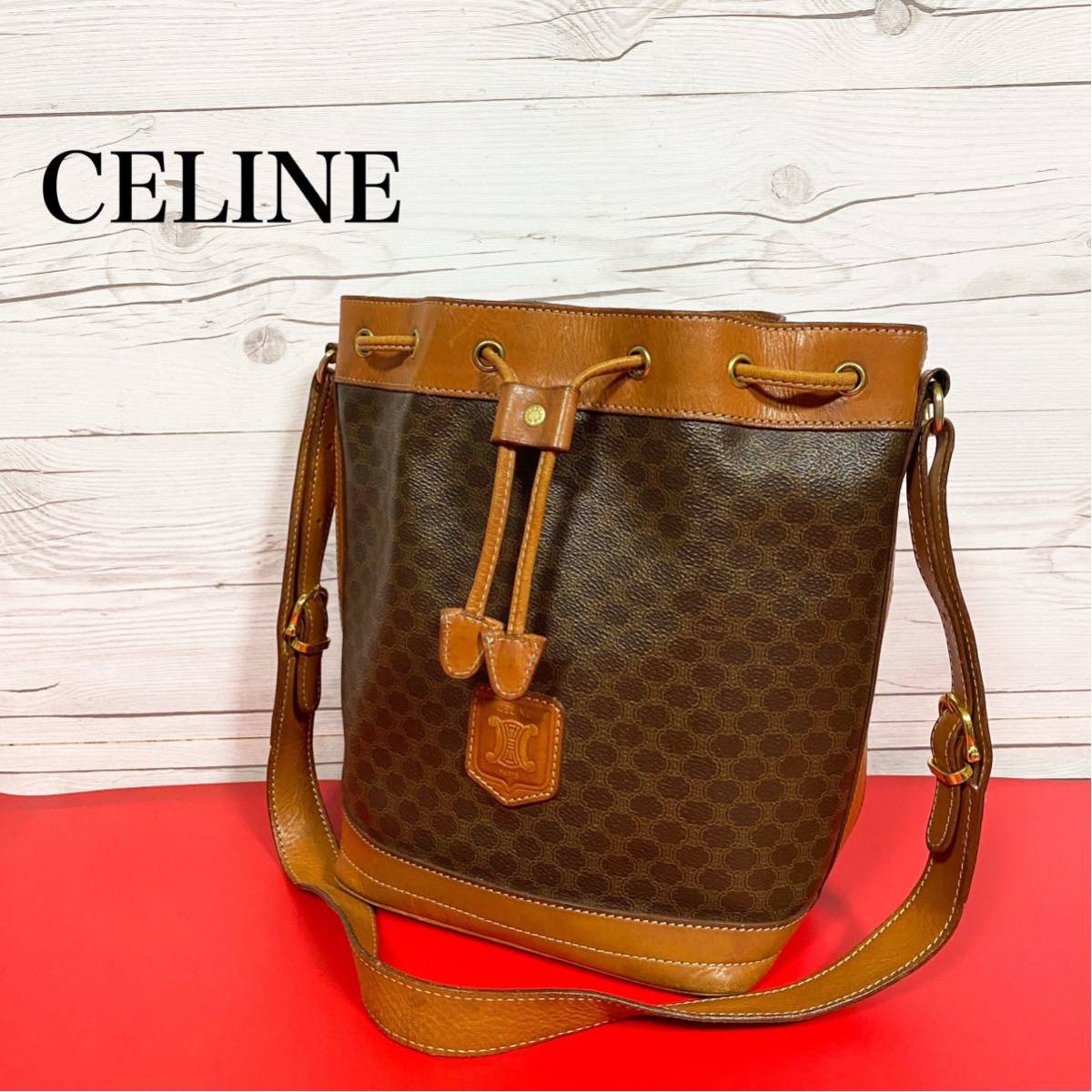 CELINE オールドセリーヌ 巾着 ショルダーバッグ マカダム柄