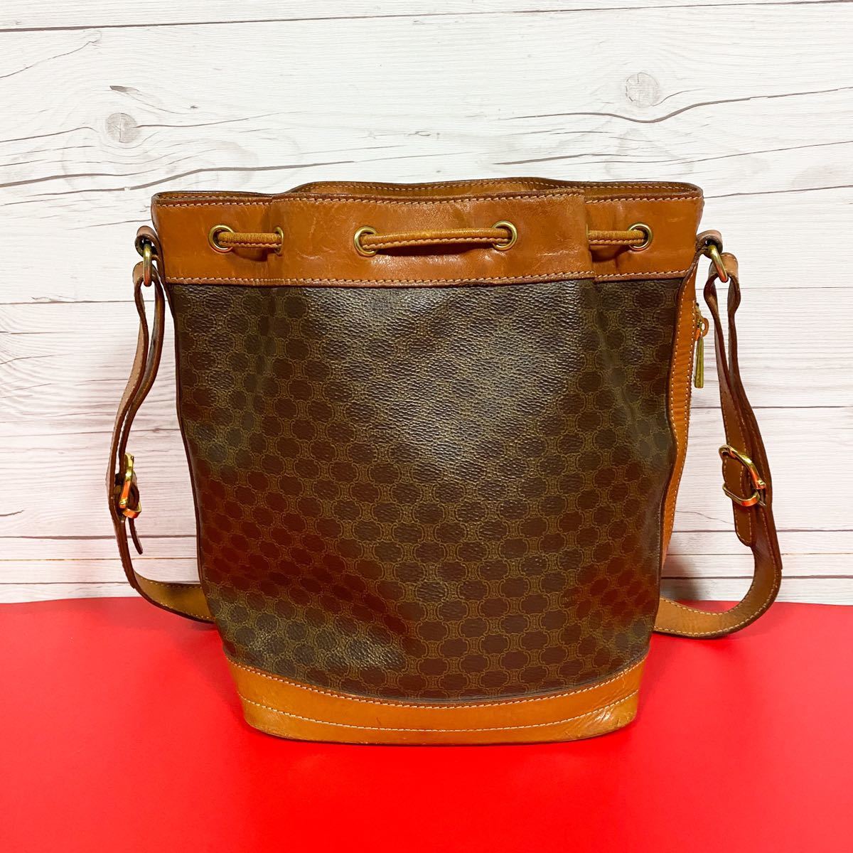CELINE オールドセリーヌ 巾着 ショルダーバッグ マカダム柄