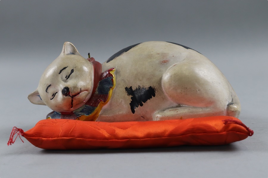 眠り猫 春画 置物 幅19,8cm/ 戦前 土人形 エッチ 裸婦 ヌード 風俗資料