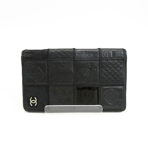 1円】CHANEL シャネル 二つ折り財布 アイコン パッチワーク ブラック系