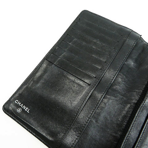 1円】CHANEL シャネル 二つ折り財布 アイコン パッチワーク ブラック系