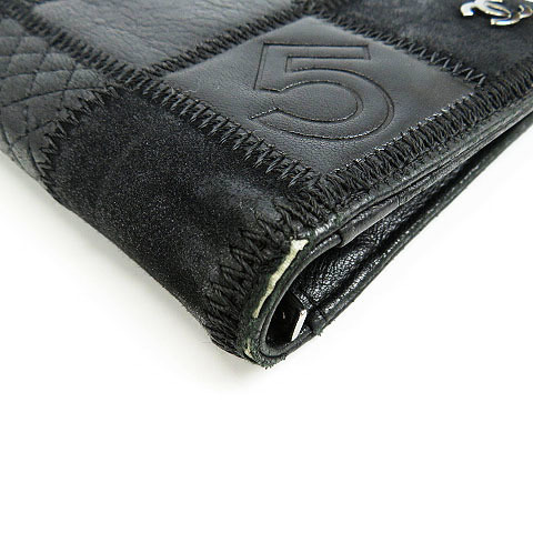 1円】CHANEL シャネル 二つ折り財布 アイコン パッチワーク ブラック系