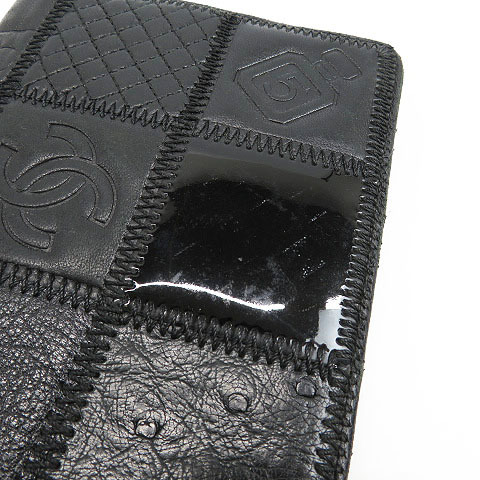 1円】CHANEL シャネル 二つ折り財布 アイコン パッチワーク ブラック系