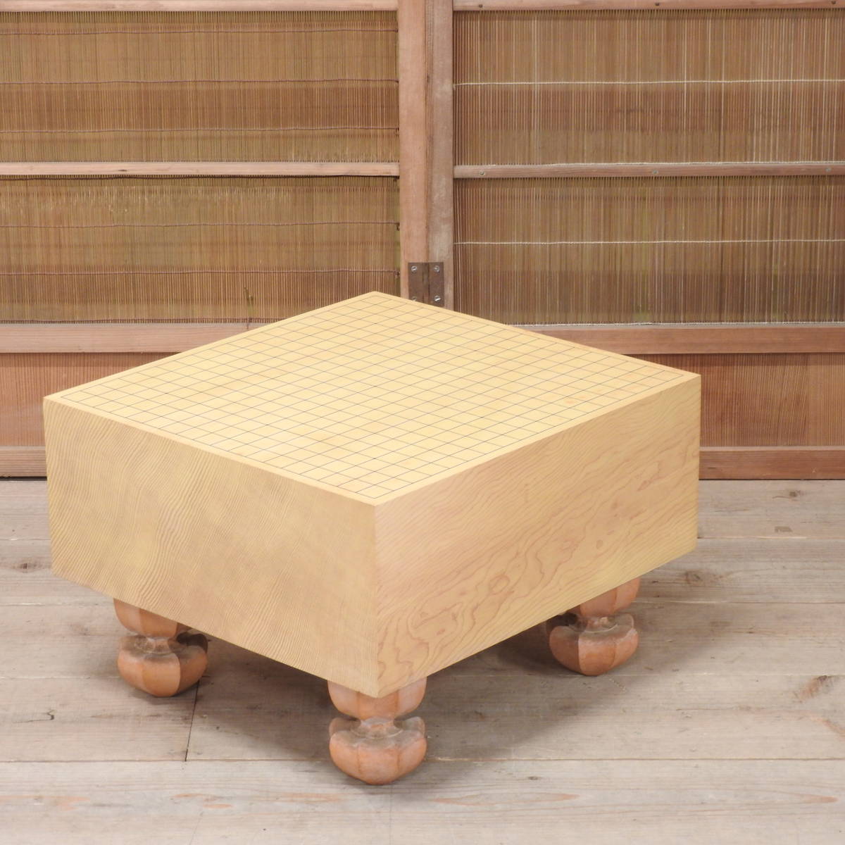 ◇木製碁盤 盤厚み約175mm 桐覆い付き 本桂脚付き碁盤六