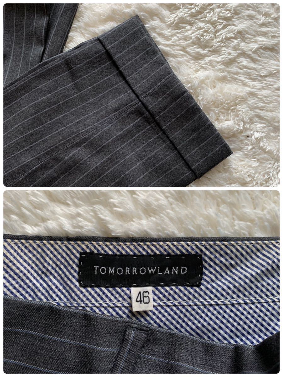 【美品】TOMORROW LAND　ゼニア生地スーツ　セットアップ　グレー 最高級生地】トゥモローランド ゼニア スーツ セットアップ ストライプ