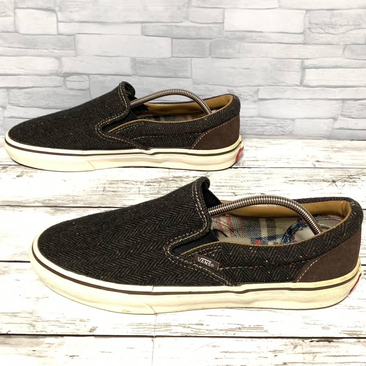 R779b VANS バンズ 28cm スリッポン スニーカー ブラウン ツイード