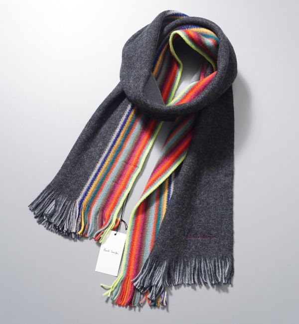 人気セール，人気 GK0313：ドイツ製 Paul Smith/ポールスミス ウールニットマフラー ストール スカーフ マルチストライプ(服飾小物)｜売買されたオークション情報、yahooの商品情報をアーカイブ公開 - オークファ 服飾小物