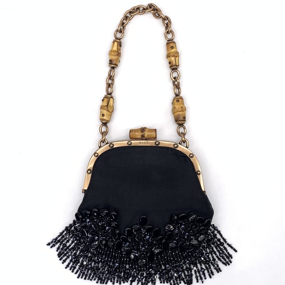 M3096 1円 美品 GUCCI グッチ バンブー ビーズ がま口 ミニ ハンド  