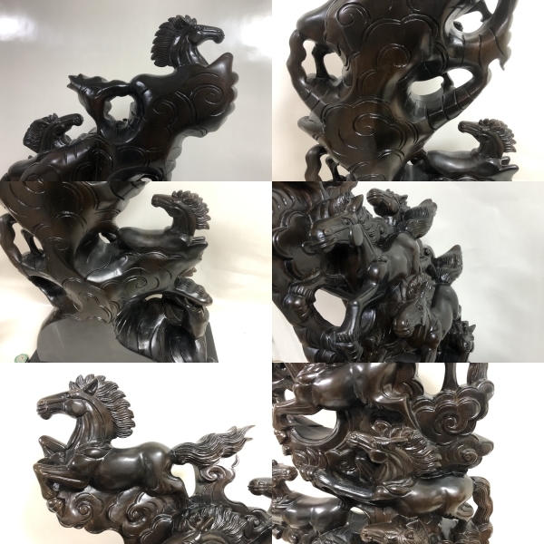 □唐木 「馬九行久」特大 高さ97㎝ 九頭馬 黒檀 木彫 彫刻 重厚 置物
