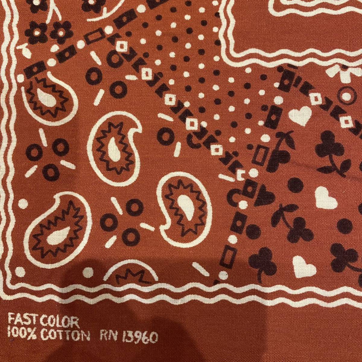 Usa製 ビンテージ Bandanna Color Fast Vintage アメカジ クッキー柄 バンダナ ファストカラー ロカビリー 古着 大判 ５０s ６０s ７０s 最安値挑戦 バンダナ