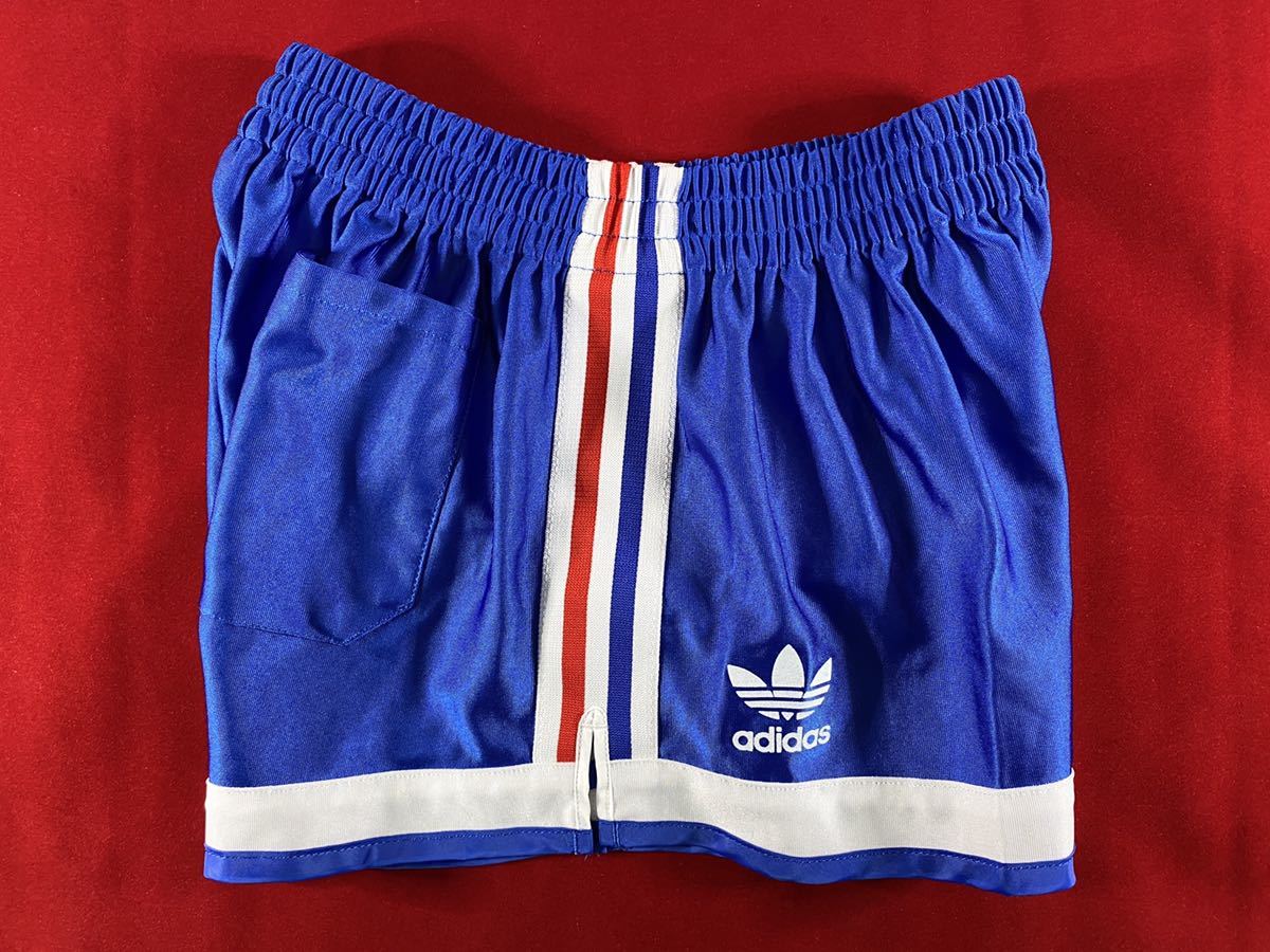 新品 レトロ90's adidas サッカーパンツ ベリーショート S ブルー