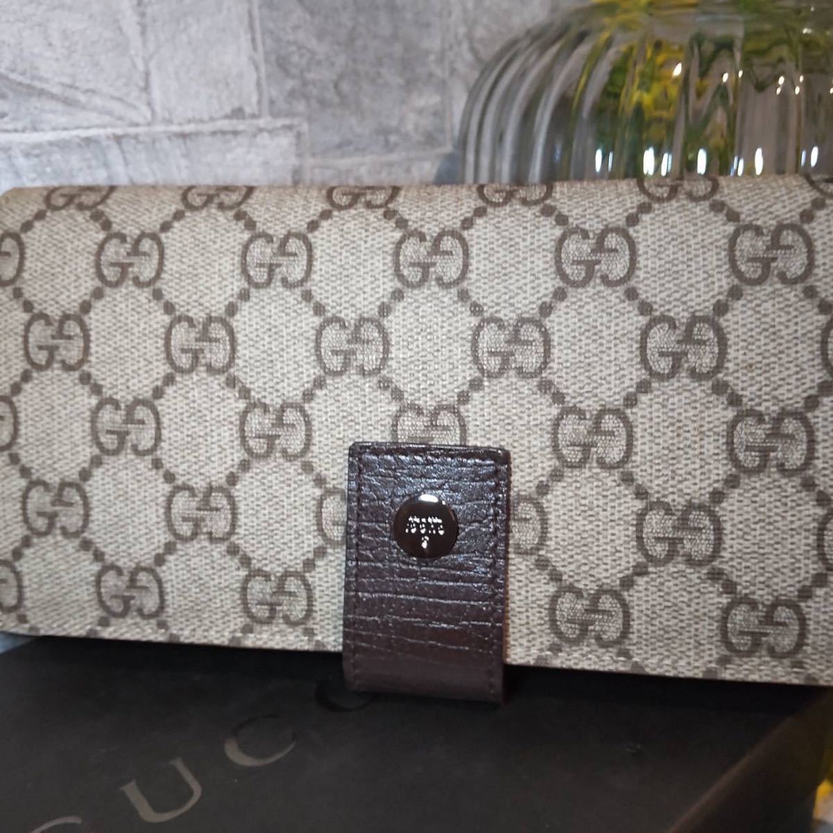 1円【未使用】GUCCI グッチ 長財布 GG柄 キャンバス レザー ブラウン 