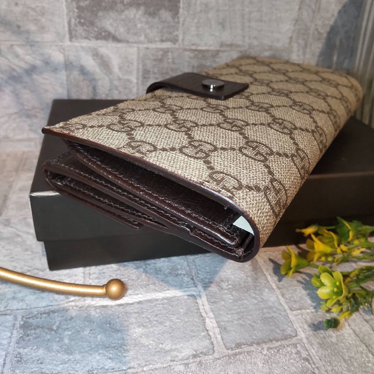 1円【未使用】GUCCI グッチ 長財布 GG柄 キャンバス レザー ブラウン 