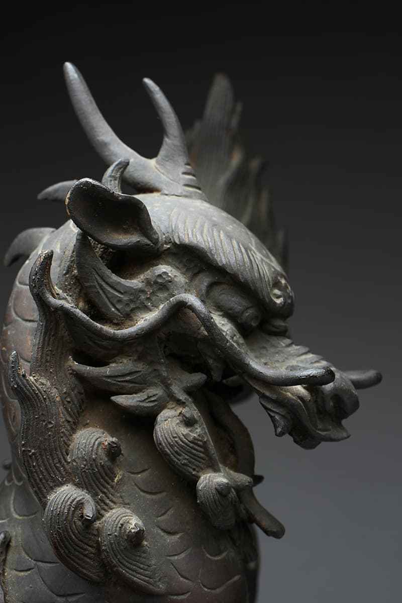 EA316 時代物 古銅造 麒麟香炉 高27cm 重2.4kg・麒麟銅香炉・銅麒麟香