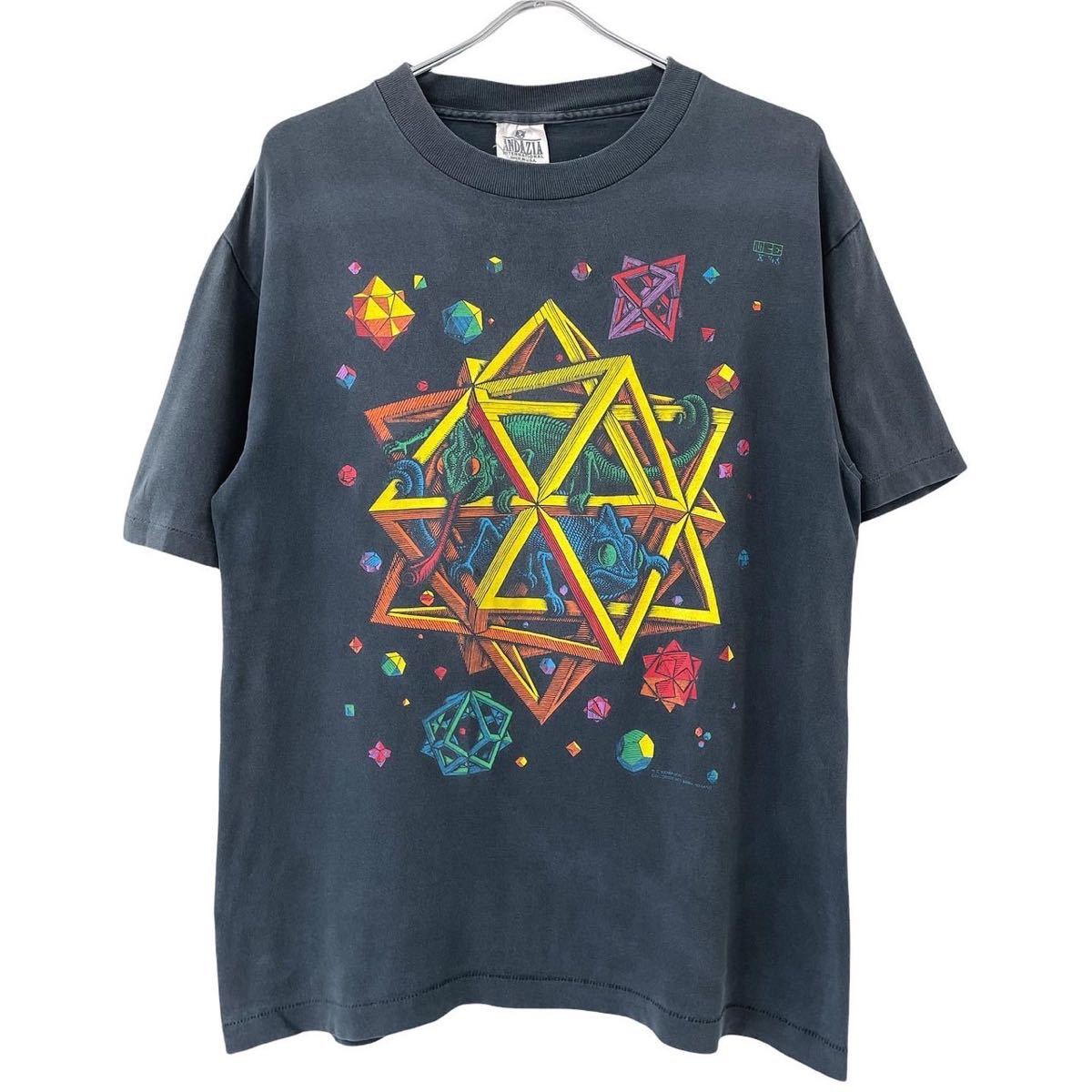 □激レア フルカラー□90s USA製 MC ESCHER STARS アート Tシャツ M L 