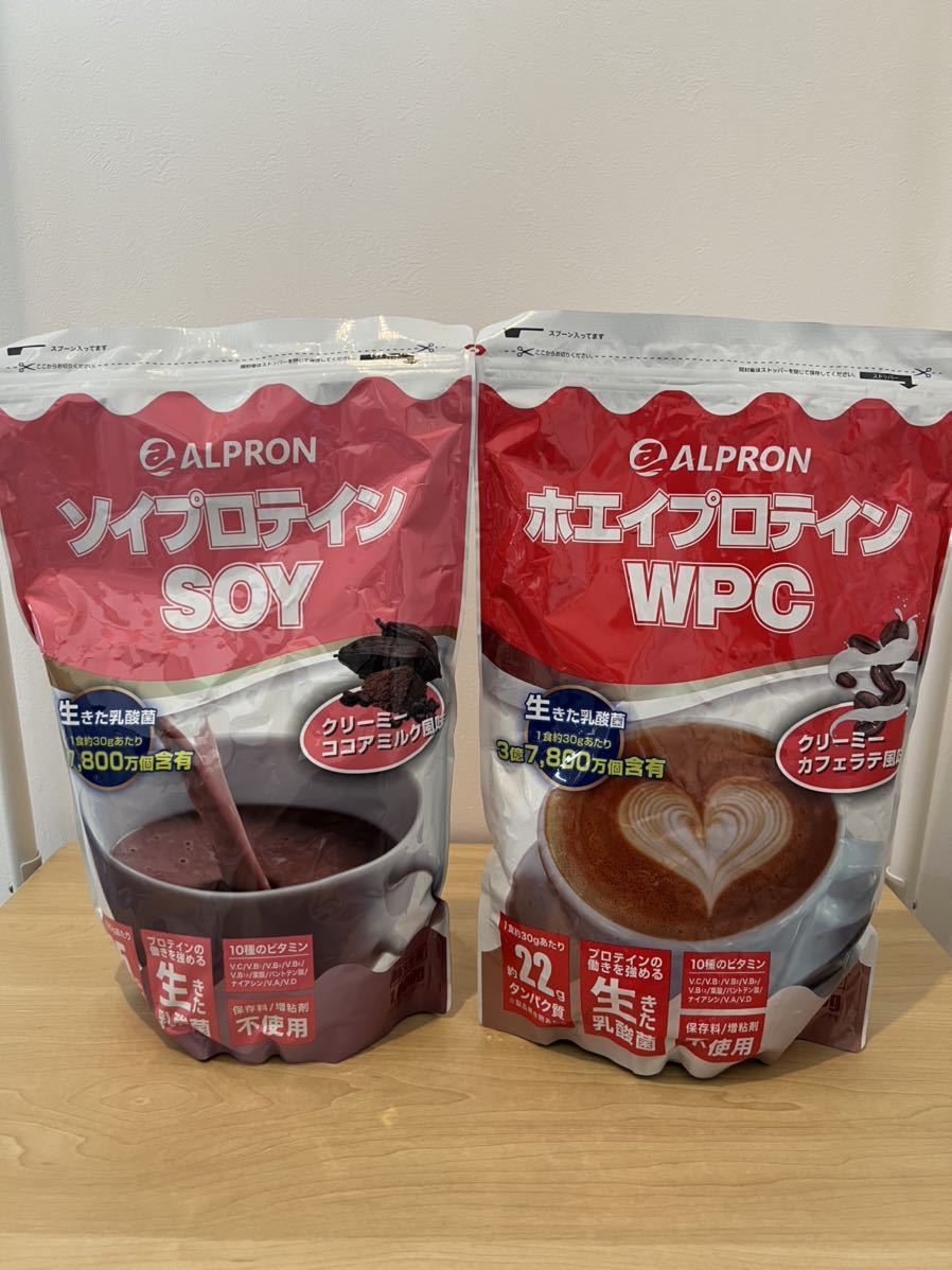 ALPRON アルプロン ソイプロテイン SOY クリーミーココアミルク風味 1kg ホエイ WPC クリーミーカフェラテ風味 1kg 2個セット 訳あり品_1