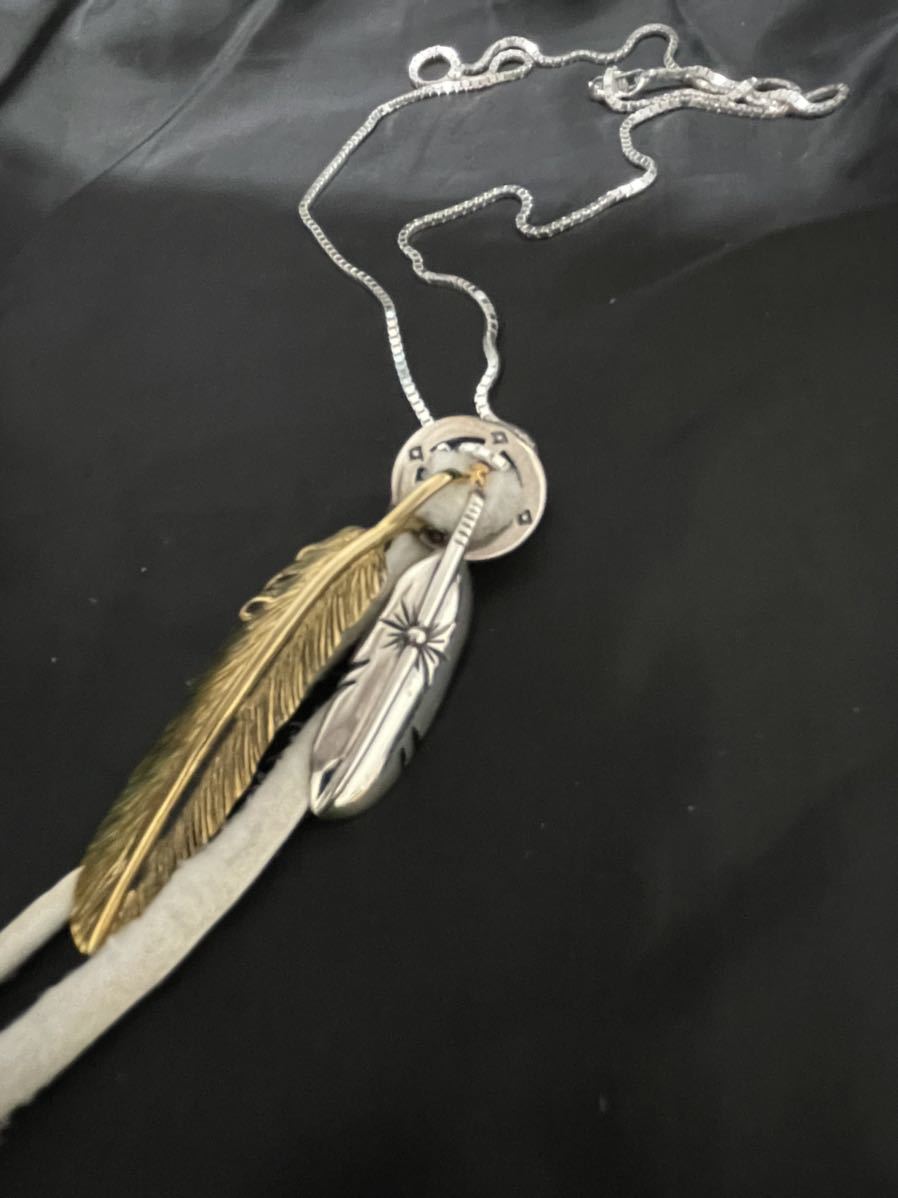 ＊シルバー925メディスンホイール＆フェザーネックレス シルバー925 フェザーネックレスチェーン 幅5mm 50cm フック