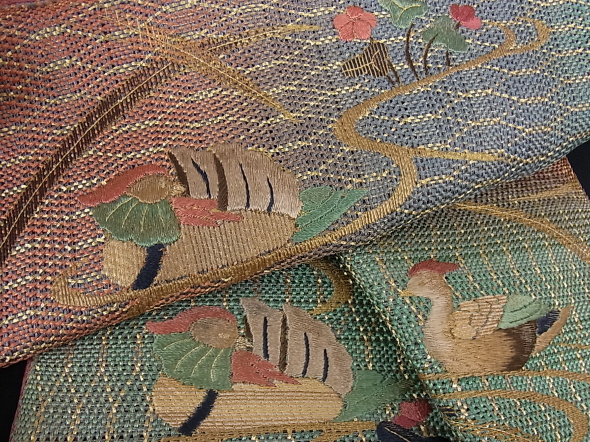 逸品 明綴れ夏帯 正絹袋帯 華文 華唐草 金糸 多彩なお色使い お太鼓柄