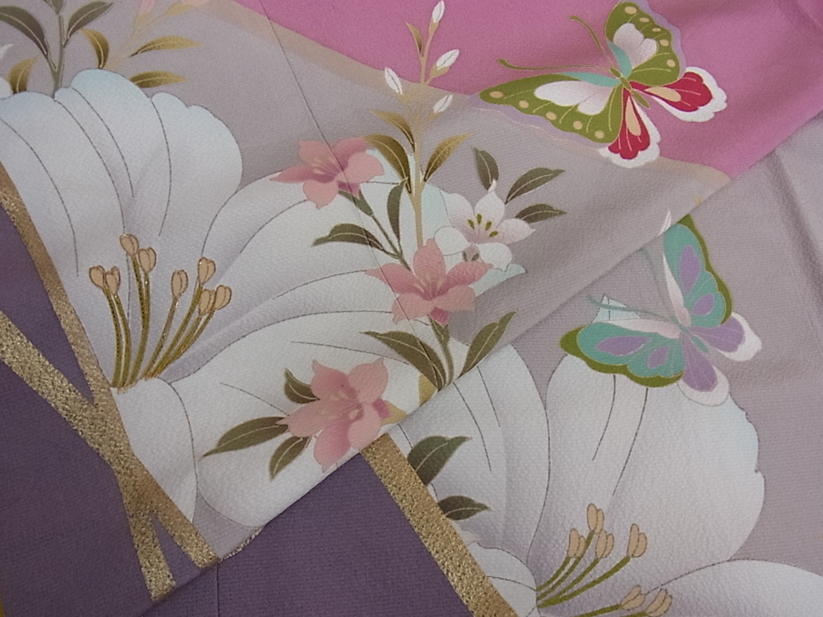 花美人着物□豪華振袖 花舞蝶文 金彩 逸品 ps2379 黒地 金彩 逸品 
