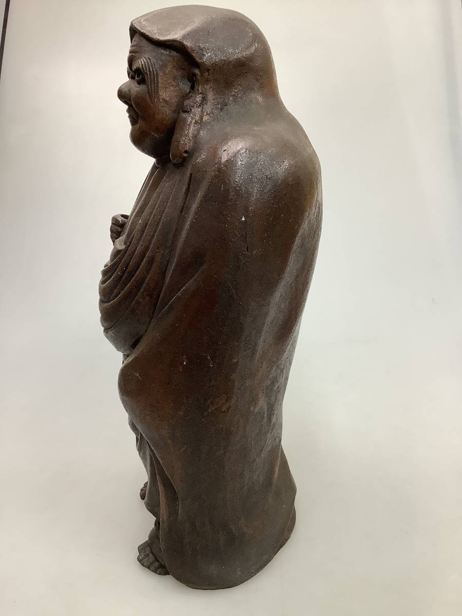 備前焼 達磨大師立像 全長約31.5cm だるま像 置物 飾り物 陶器製 骨董  