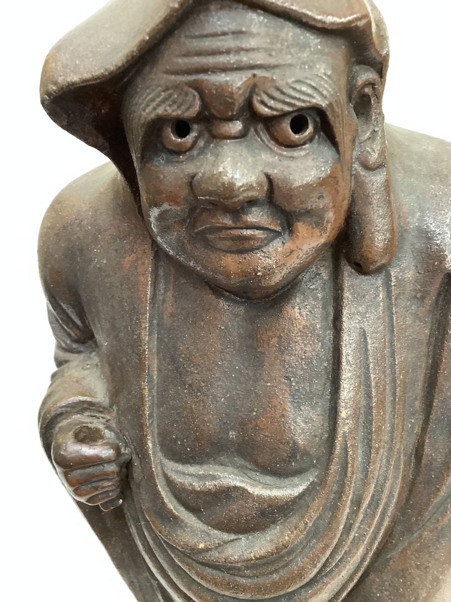 備前焼 達磨大師立像 全長約31.5cm だるま像 置物 飾り物 陶器製 骨董  