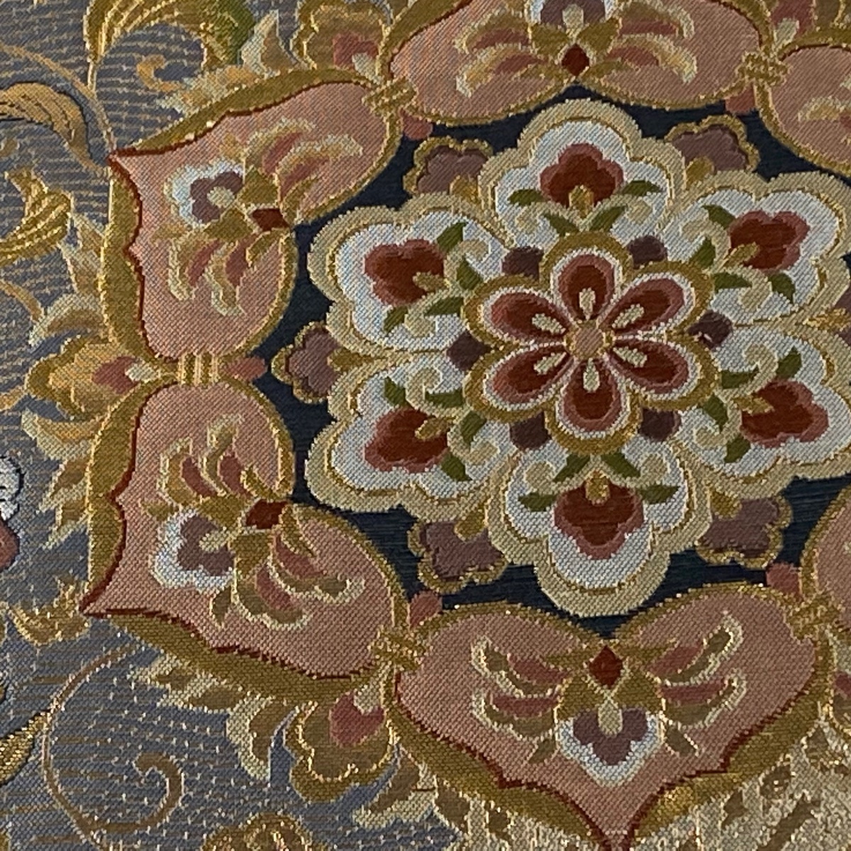 ポイント割引商品 袋帯 美品 優品 華文 花唐草 箔 ベージュ 六通 正絹