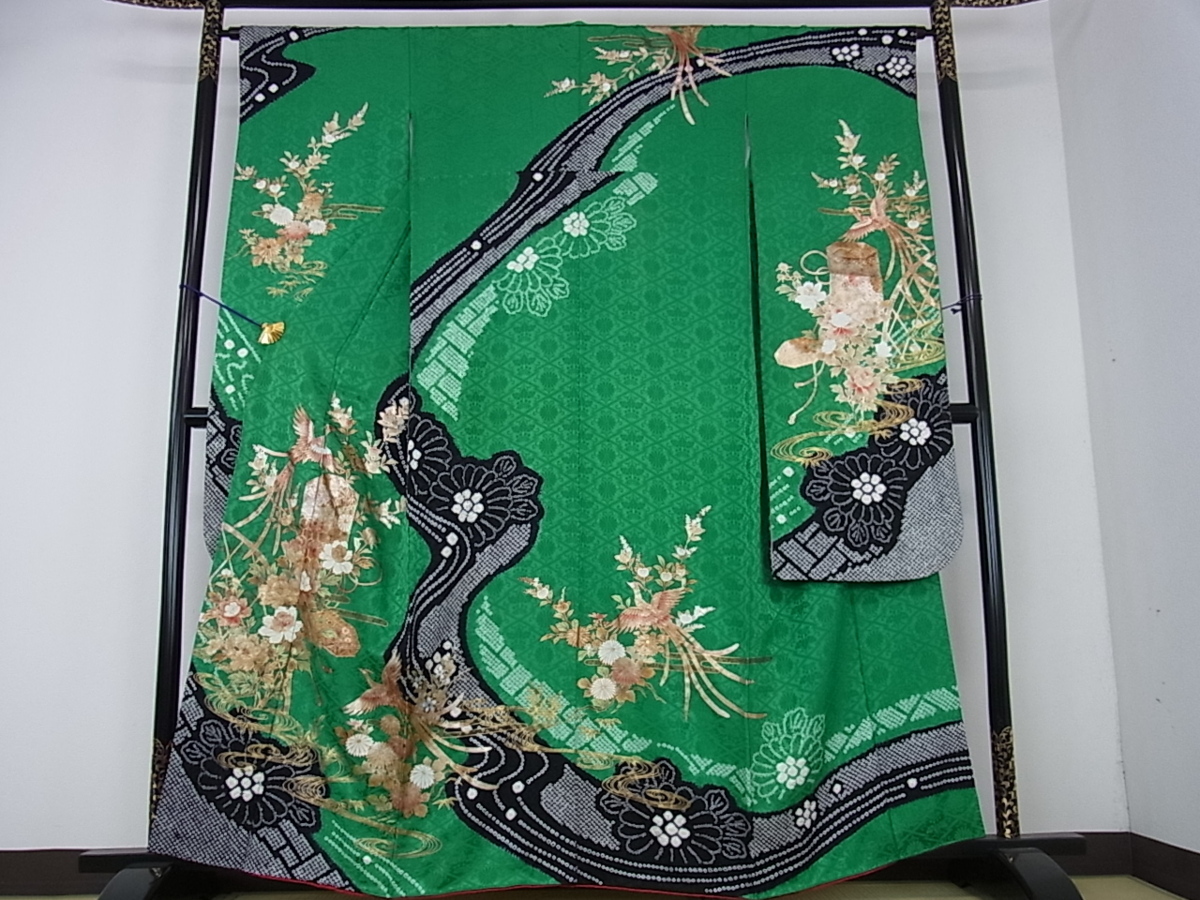 花美人着物□豪華振袖 絞り 鳳凰花文 金彩 逸品 ps3053 金彩 逸品 最