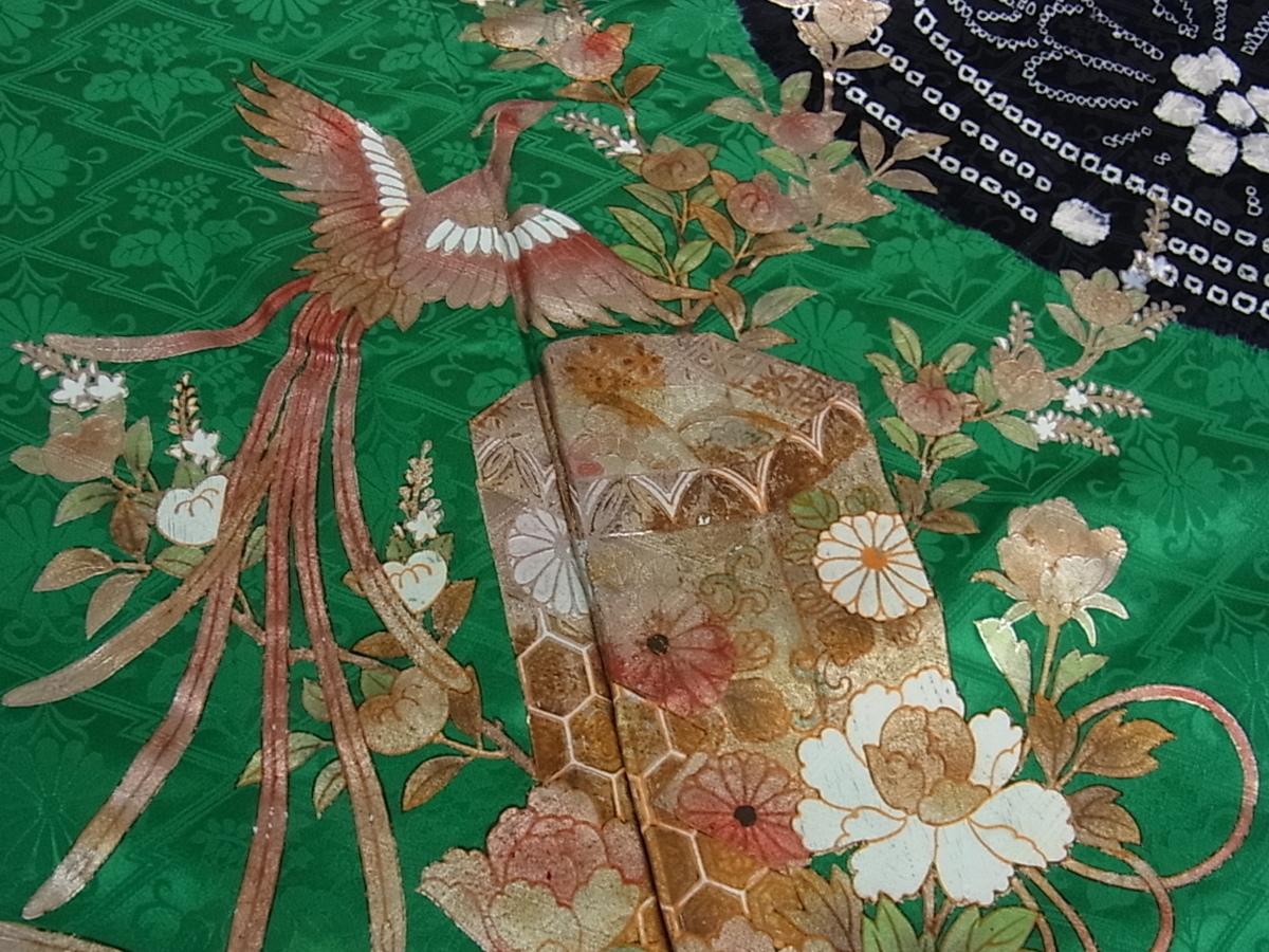 花美人着物□豪華振袖 絞り 鳳凰花文 金彩 逸品 ps3053 金彩 逸品 最