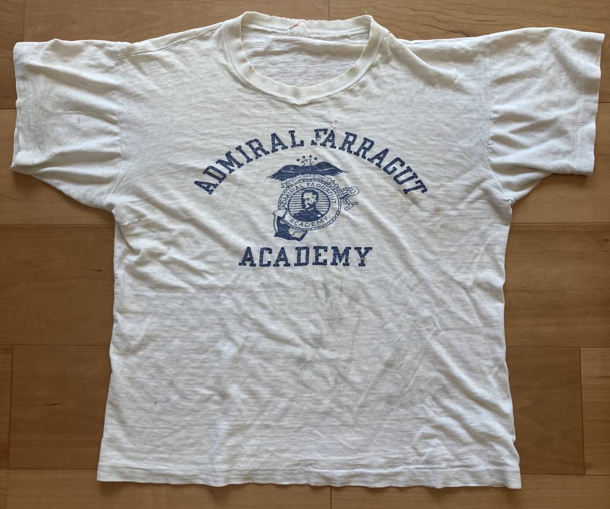 ビンテージ50年代 チャンピオンランタグ Tシャツ ネイビー染み込み3段 