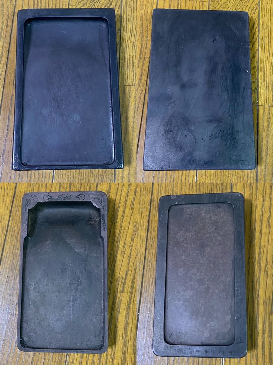 ☆ 時代物 唐木硯箱 一式(文鎮・筆・硯付)・端渓 古硯 古唐木長方硯箱