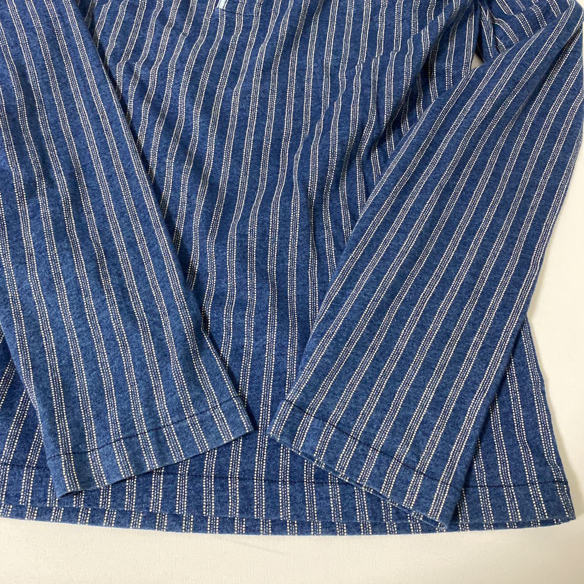 ダブルアールエル ウォバッシュ ストライプ ヘンリーネック バンドカラー 美品 RRL ウォバッシュ ストライプ ヘンリー ネック カットソー LS T