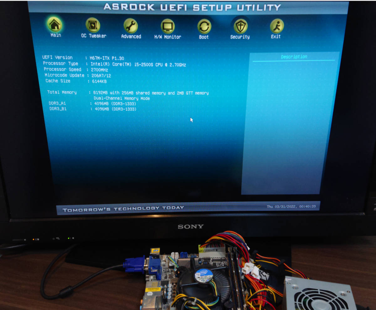 ASRock Mini-ITX マザーボード H67M-ITX Intel core i5 2500S 搭載 メモリ4GB×2（計8GB）付き_4