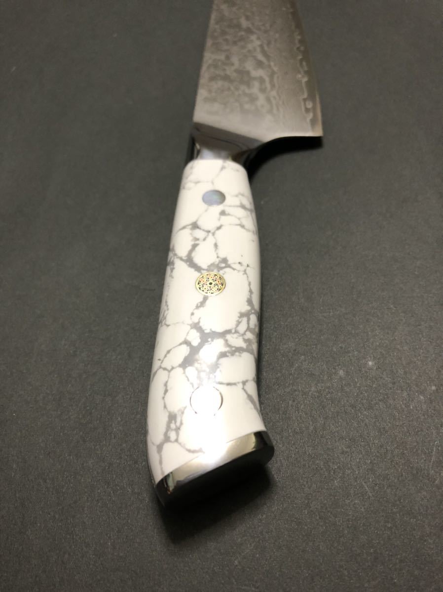 67層VG10ダマスカス牛刀包丁 ホワイトターコイズ 210mm(牛刀 