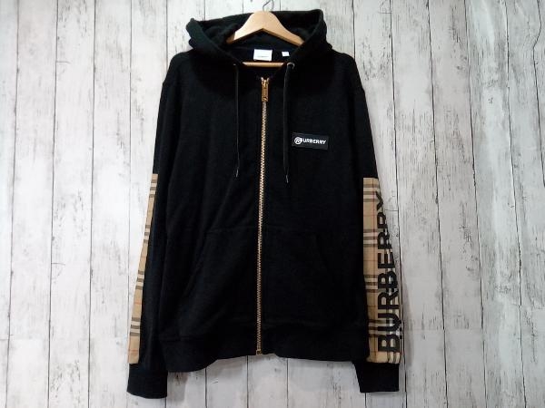 BURBERRY バーバリー ジップアップパーカー スウェットパーカー 両袖ヴィンテージチェック 8024543 ブラック M 店舗受取可 BURBERRY バーバリー パーカー ベージュ BURBERRYバーバリー『ヴィンテージチェックパネル ロゴスウェットジップアップ